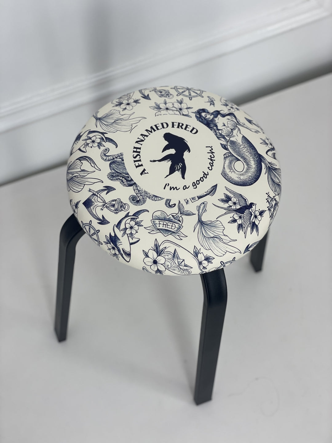 Stool mermaid blue white