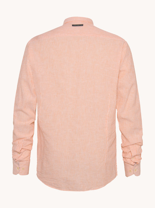 A fish named Fred - Shirt stripe linen - Men's long-sleeve sand-colored linen shirt by A Fish Named Fred with subtle stripes and relaxed fit.