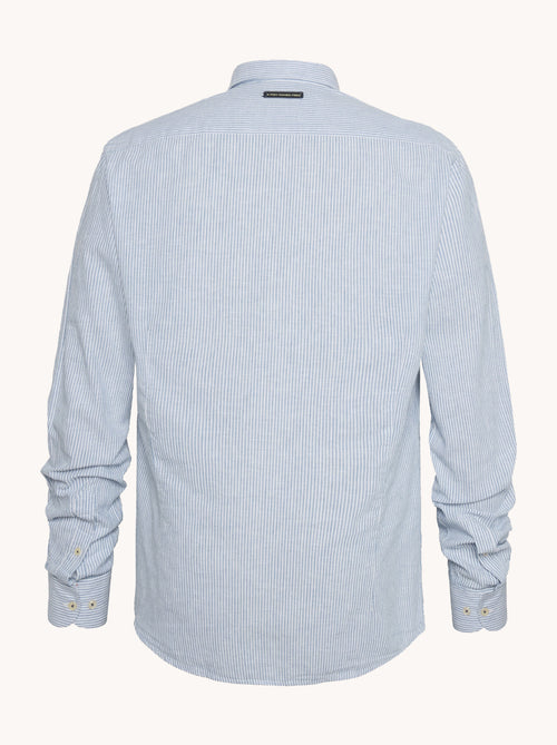 A fish named Fred - Shirt stripe linen - Light blue long-sleeve linen shirt with buttoned cuffs, premium mens fashion by A Fish Named Fred.