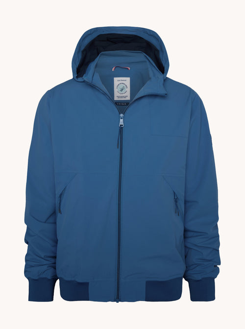 A fish named Fred - Sportive jacket - Navy blue sportive jacket with hood, front zipper, ribbed cuffs and hem, premium mens fashion by A Fish Named Fred.