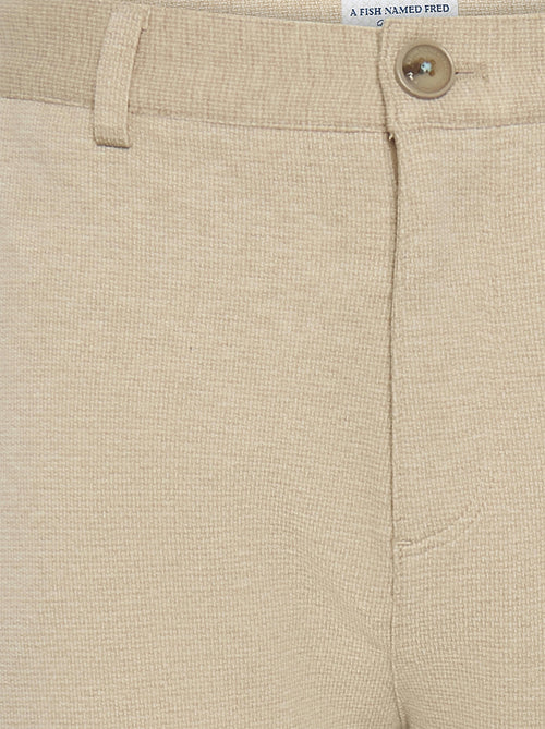A fish named Fred - Pantalon melange pique - Sand-colored pique fabric pants from A Fish Named Fred with button closure and subtle textured weave, premium mens fashion.