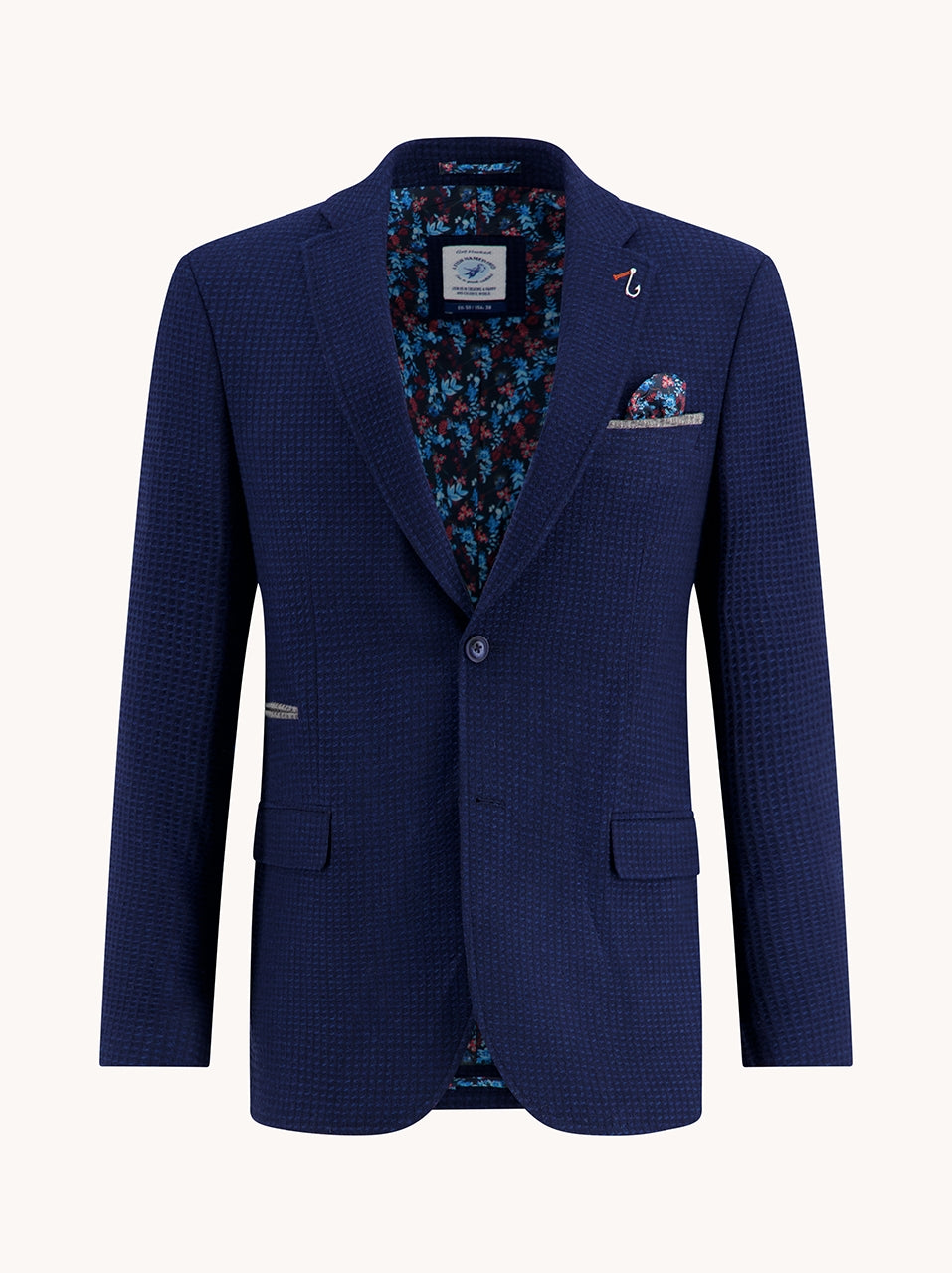Men’s tailored blazer navy with small check print and fish hook – A Fish Named Fred