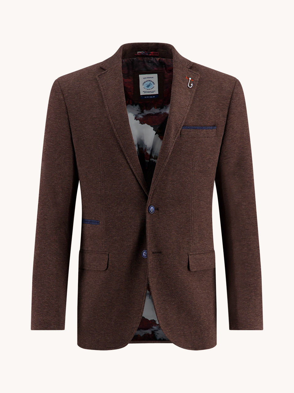 Men’s tailored blazer in pique fabric brown with stretch fun inner lining and fish hook – A Fish Named Fred