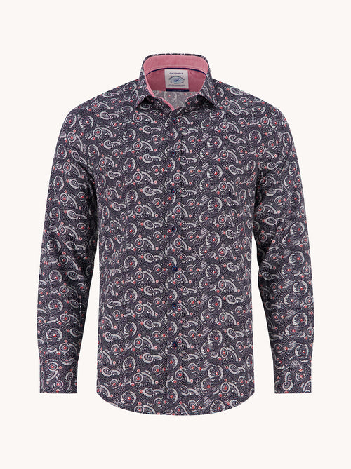 A Fish Named Fred men's Wagasa shirt in Navy, front view