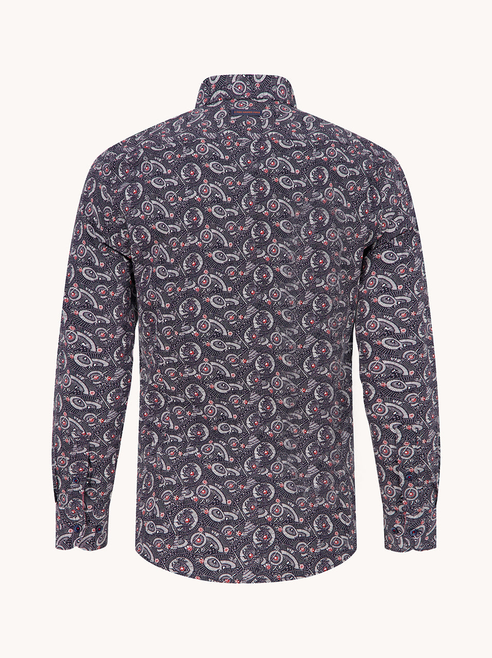 A Fish Named Fred men's Wagasa shirt in Navy, back view
