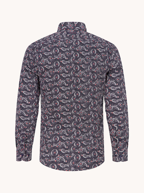 A Fish Named Fred men's Wagasa shirt in Navy, back view