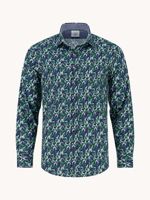 A Fish Named Fred men's Shade shirt in Forest Green, front view