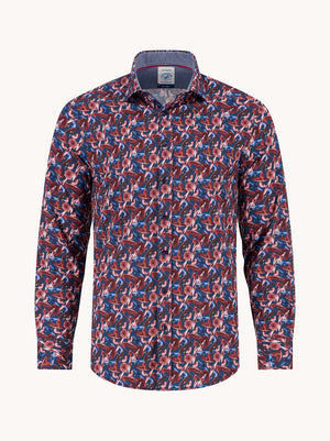 A Fish Named Fred men's Shade shirt in Burgundy, front view