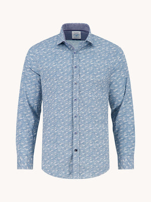 A Fish Named Fred men's Sea Pattern shirt in Off-White, front view