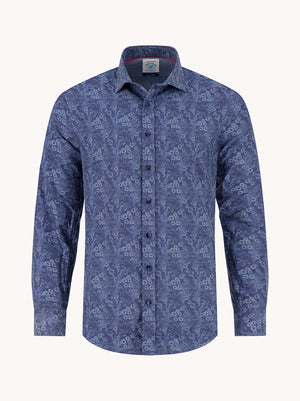 A Fish Named Fred men's Indigo shirt in Navy, front view