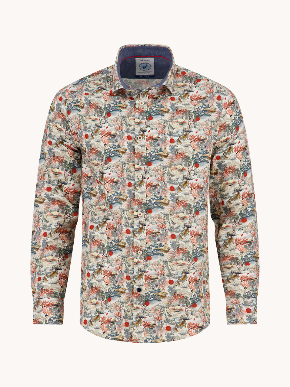 A Fish Named Fred men's Fuji Dream shirt in Off-White, front view