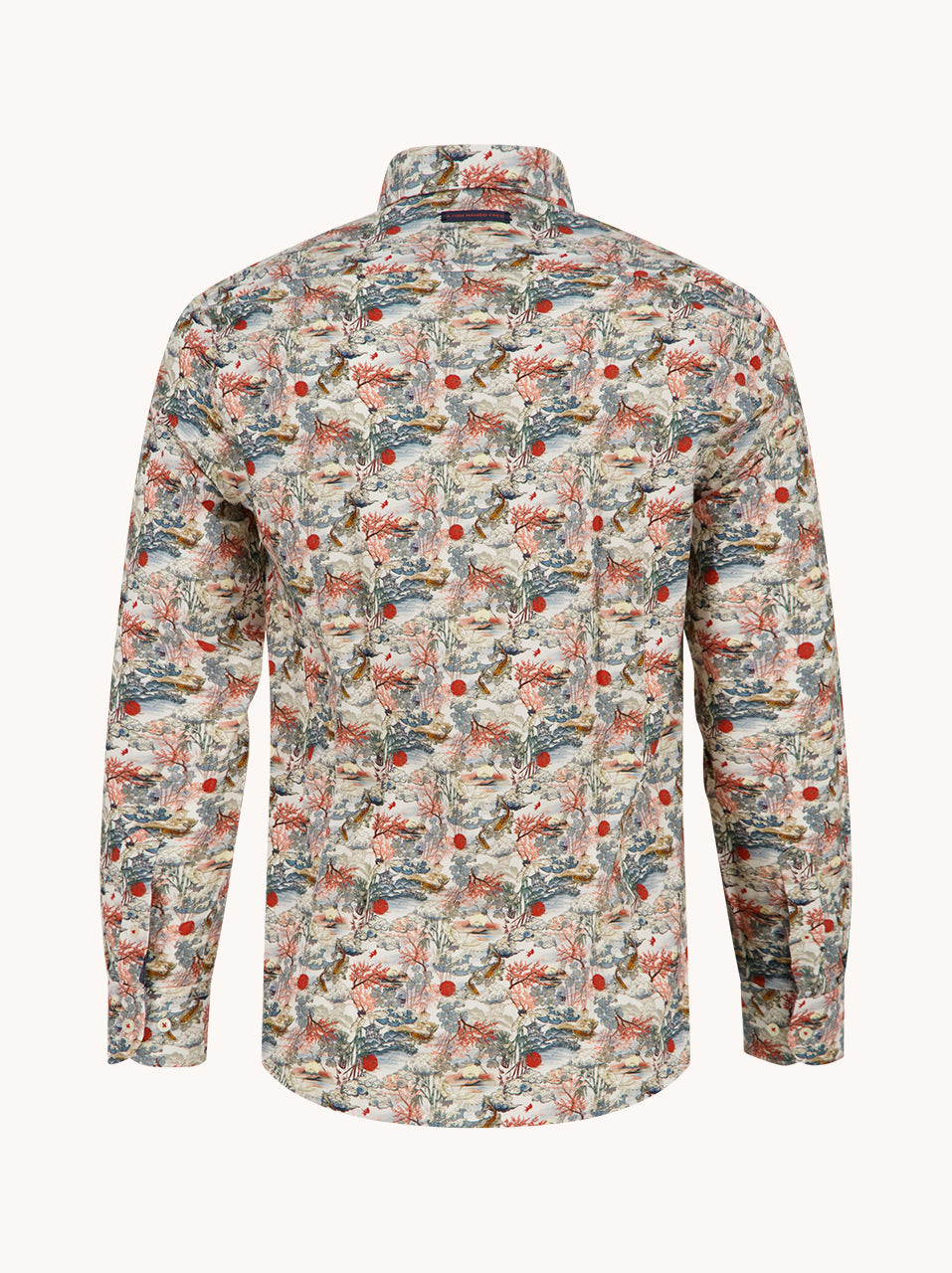 A Fish Named Fred men's Fuji Dream shirt in Off-White, back view