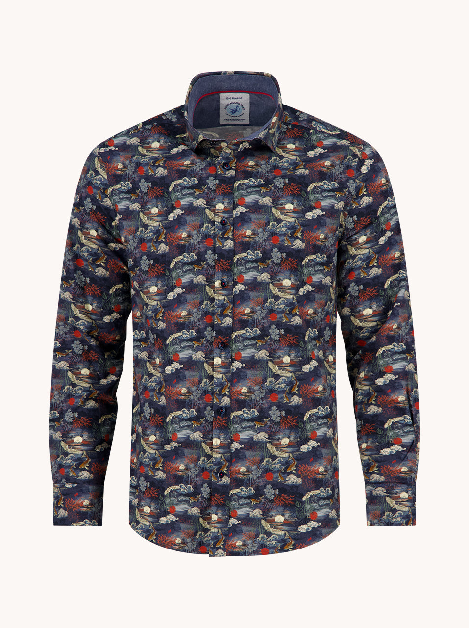 A Fish Named Fred men's Fuji Dream shirt in Navy, front view