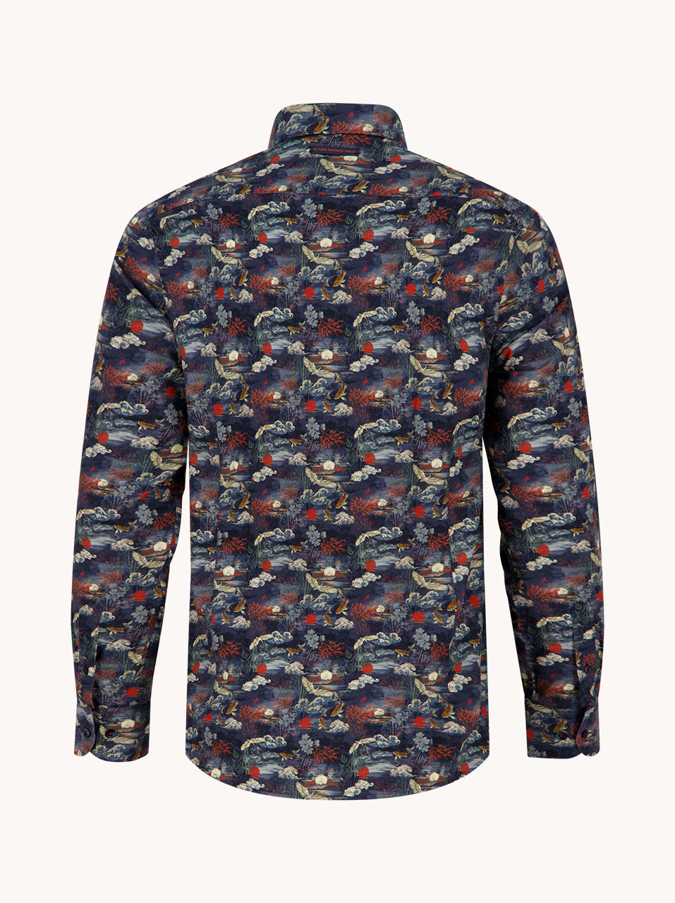 A Fish Named Fred men's Fuji Dream shirt in Navy, back view
