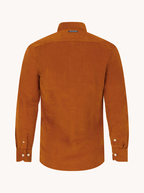 A Fish Named Fred men's Corduroy shirt in Cognac, back view