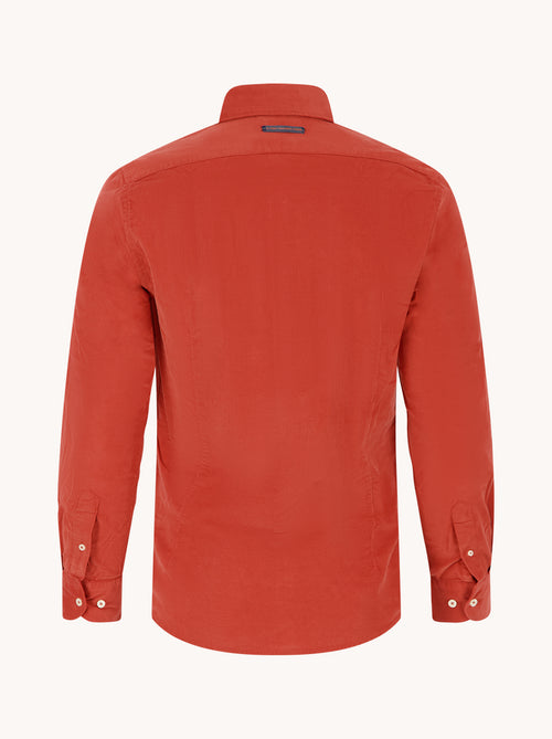 A Fish Named Fred men's Corduroy shirt in Red, back view