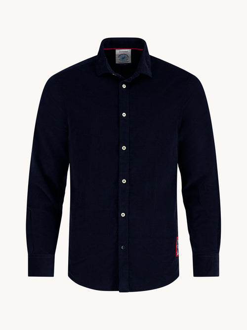 A Fish Named Fred men's Corduroy shirt in Navy, front view