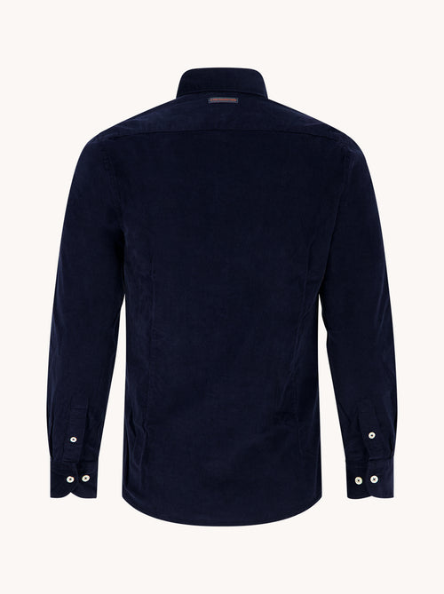 A Fish Named Fred men's Corduroy shirt in Navy, back view