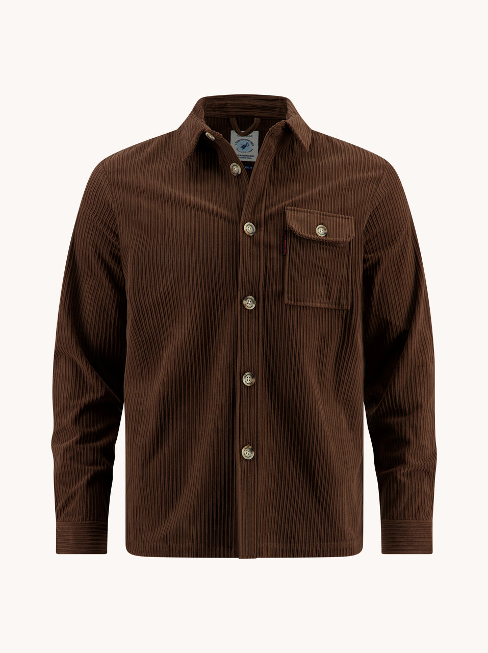 A Fish Named Fred men's Rib overshirt in Chocolate Brown, front view