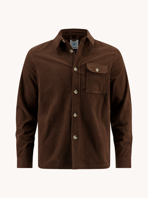 A Fish Named Fred men's Rib overshirt in Chocolate Brown, front view