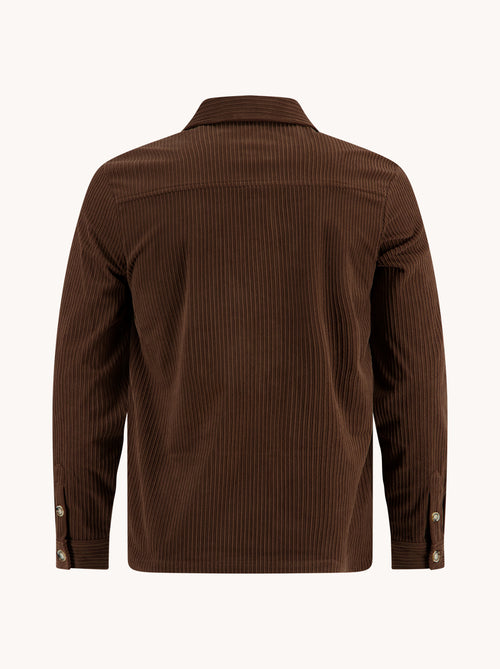 A Fish Named Fred men's Rib overshirt in Chocolate Brown, back view