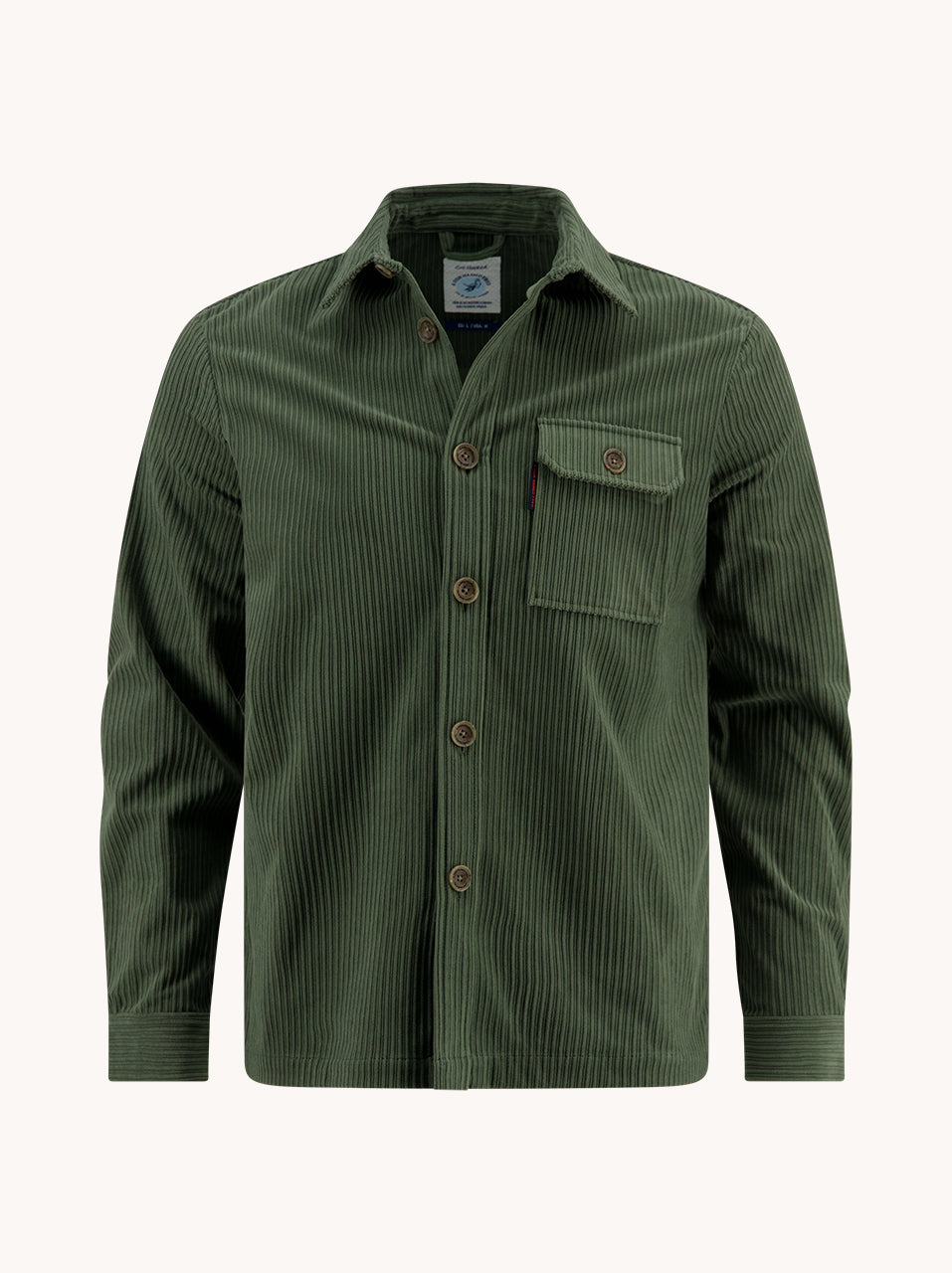 A Fish Named Fred men's Rib overshirt in Forest Green, front view