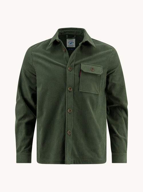 A Fish Named Fred men's Rib overshirt in Forest Green, front view