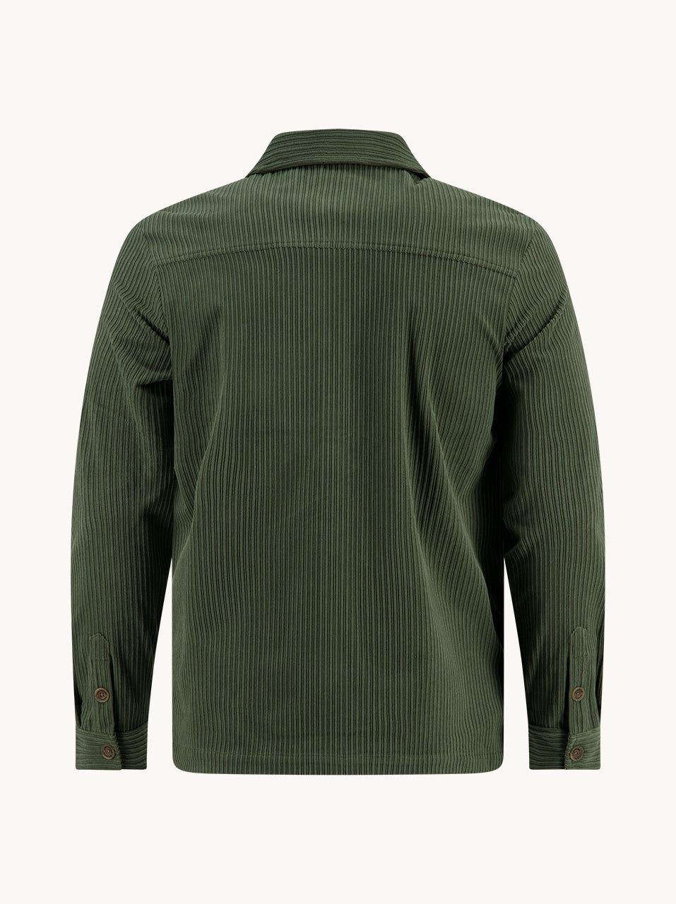 A Fish Named Fred men's Rib overshirt in Forest Green, back view