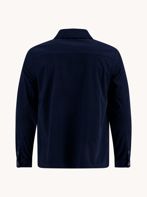 A Fish Named Fred men's Rib overshirt in Navy, back view