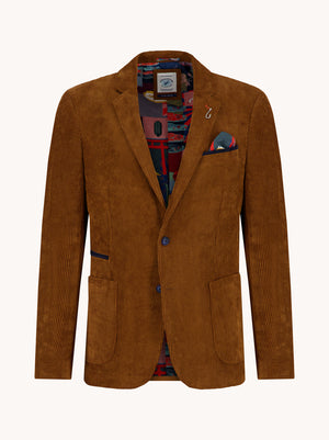 A Fish Named Fred men's Rib blazer in Cognac, front view