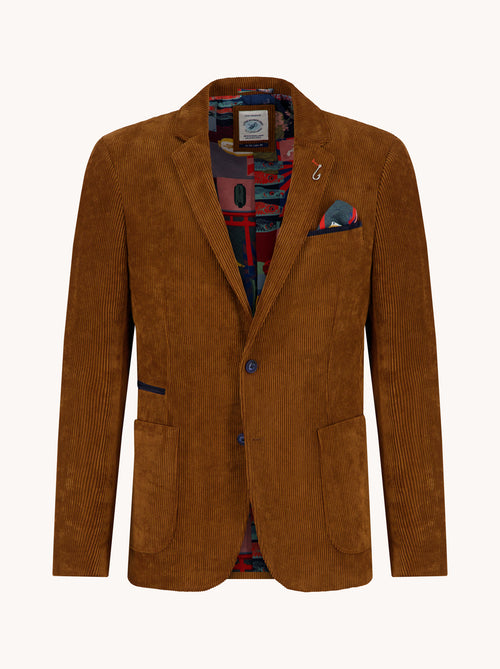 A Fish Named Fred men's Rib blazer in Cognac, front view