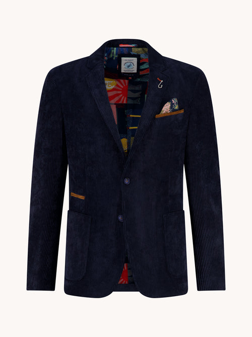 A Fish Named Fred men's Rib blazer in Navy, front view