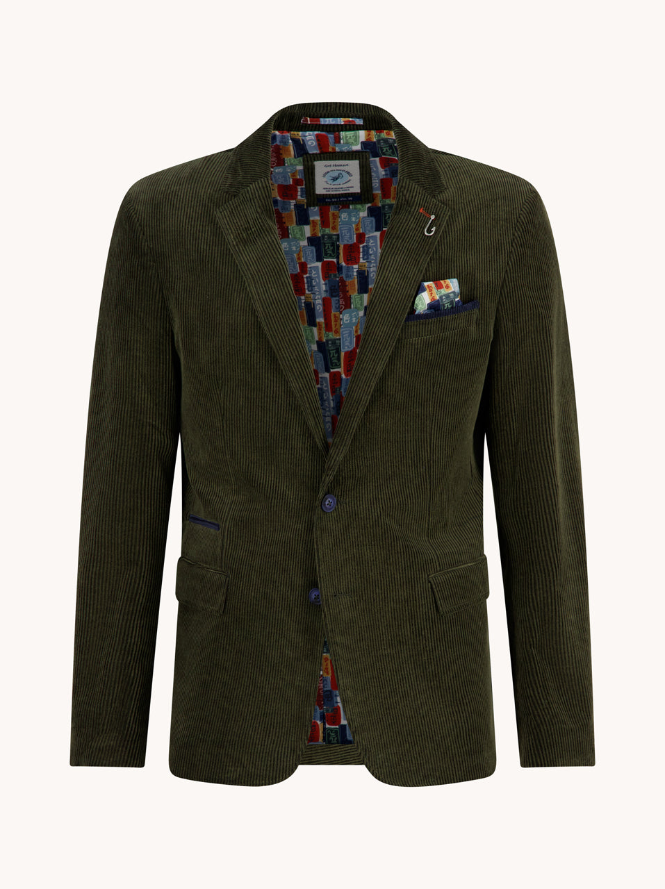 A Fish Named Fred men's Two Tone Rib blazer in Forest Green, front view