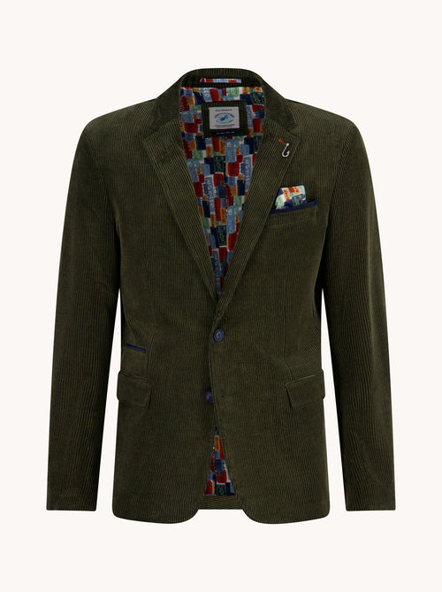 A Fish Named Fred men's Two Tone Rib blazer in Forest Green, front view