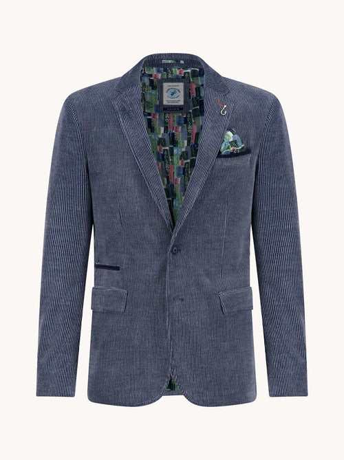 A Fish Named Fred men's Two Tone Rib blazer in Jeans Blue, front view