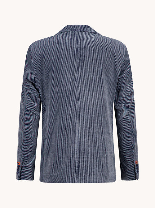 A Fish Named Fred men's Two Tone Rib blazer in Jeans Blue, back view