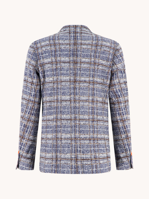 A Fish Named Fred men's Fancy Check blazer in Jeans Blue, back view