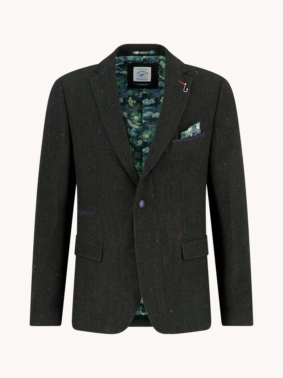 A Fish Named Fred men's Herringbone blazer in Dark Green, front view