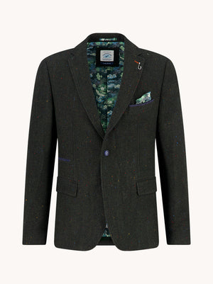A Fish Named Fred men's Herringbone blazer in Dark Green, front view