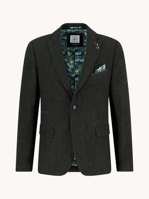 A Fish Named Fred men's Herringbone blazer in Dark Green, front view