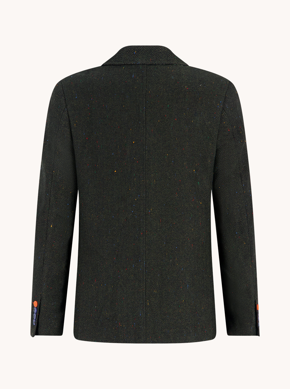 A Fish Named Fred men's Herringbone blazer in Dark Green, back view