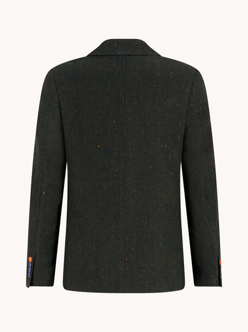 A Fish Named Fred men's Herringbone blazer in Dark Green, back view