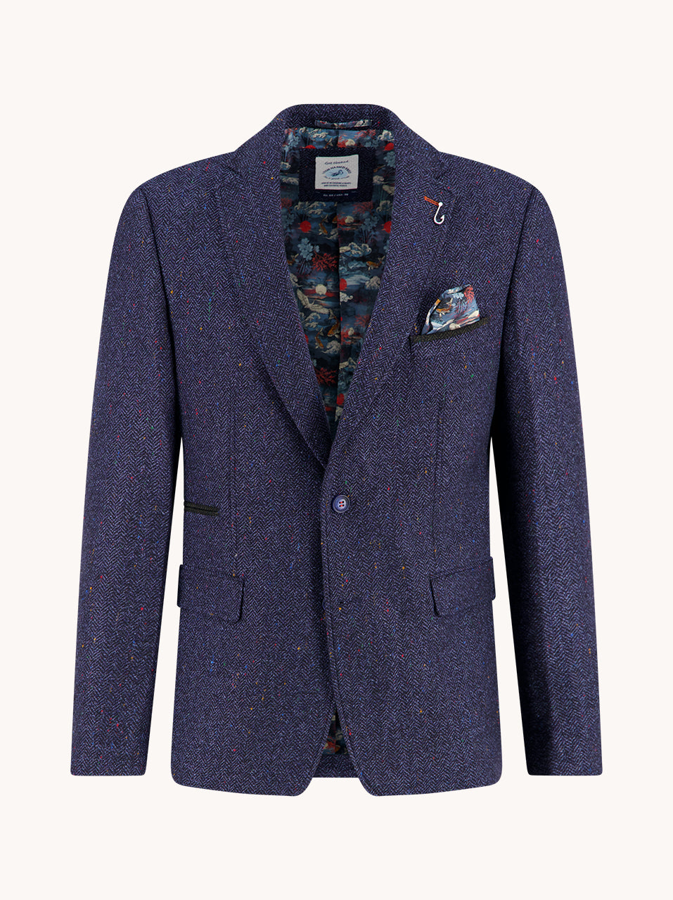 A Fish Named Fred men's Herringbone blazer in Navy, front view