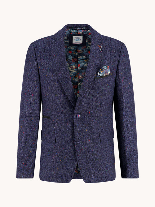 A Fish Named Fred men's Herringbone blazer in Navy, front view