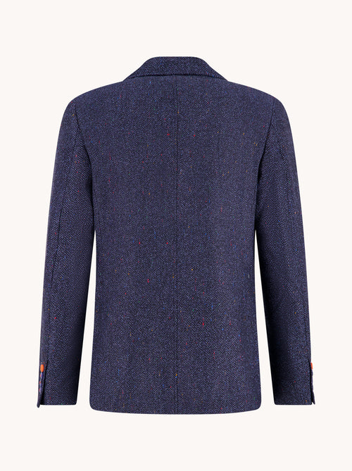 A Fish Named Fred men's Herringbone blazer in Navy, back view