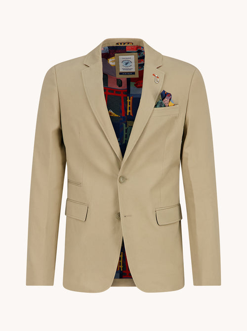A Fish Named Fred men's Fancy Embroidery blazer in Sand, front view