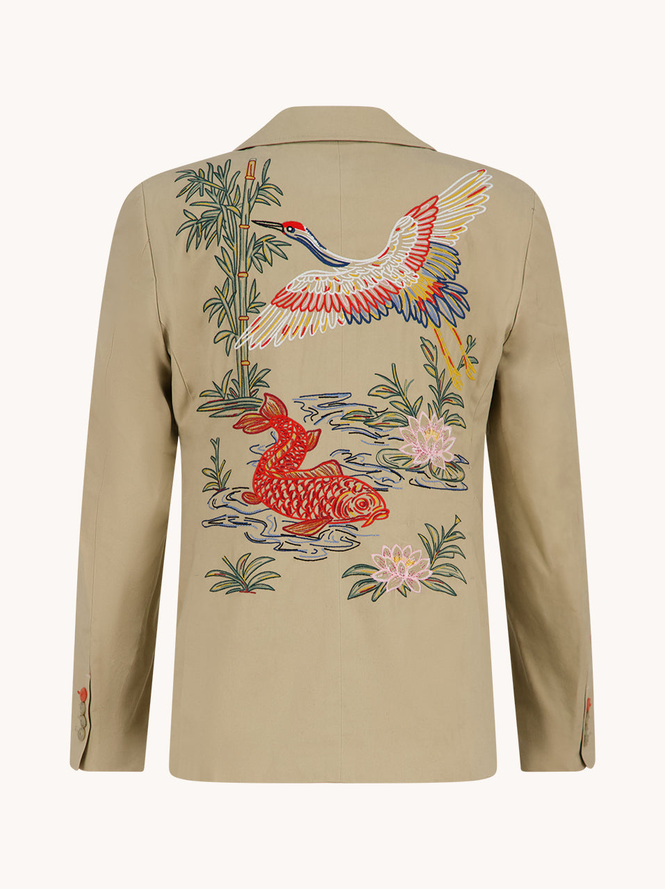 A Fish Named Fred men's Fancy Embroidery blazer in Sand, back view
