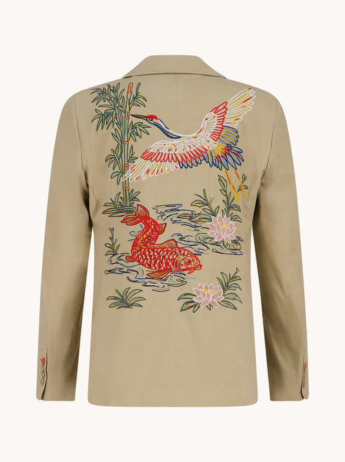A Fish Named Fred men's Fancy Embroidery blazer in Sand, back view