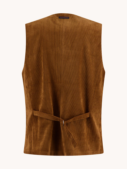A Fish Named Fred men's Rib waistcoat in Cognac, back view