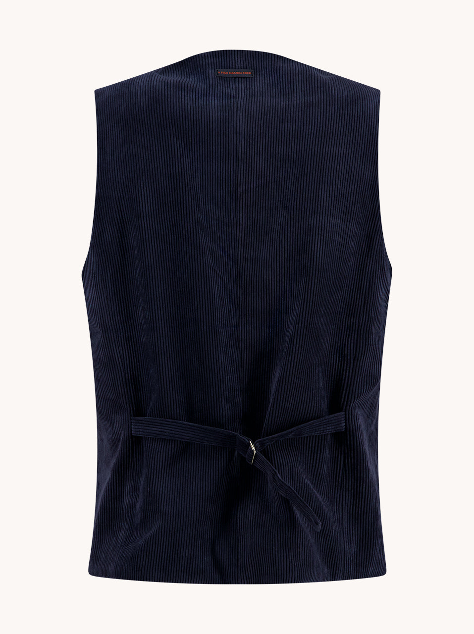 A Fish Named Fred men's Rib waistcoat in Navy, back view